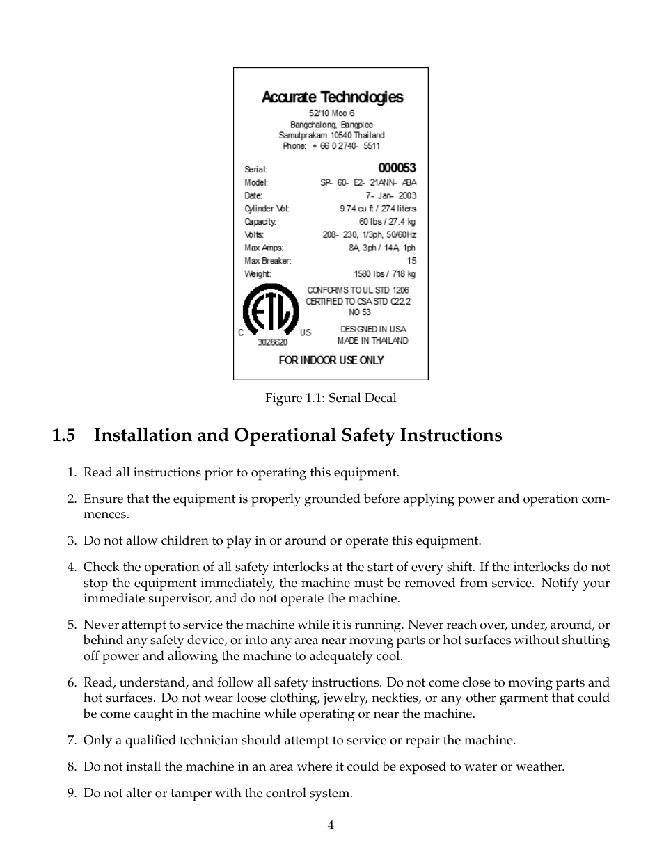 Installation and operational safety instructions, 5 installation and operational safety instructions | B&C Technologies SP Series Commercial User Manual | Page 8 / 60