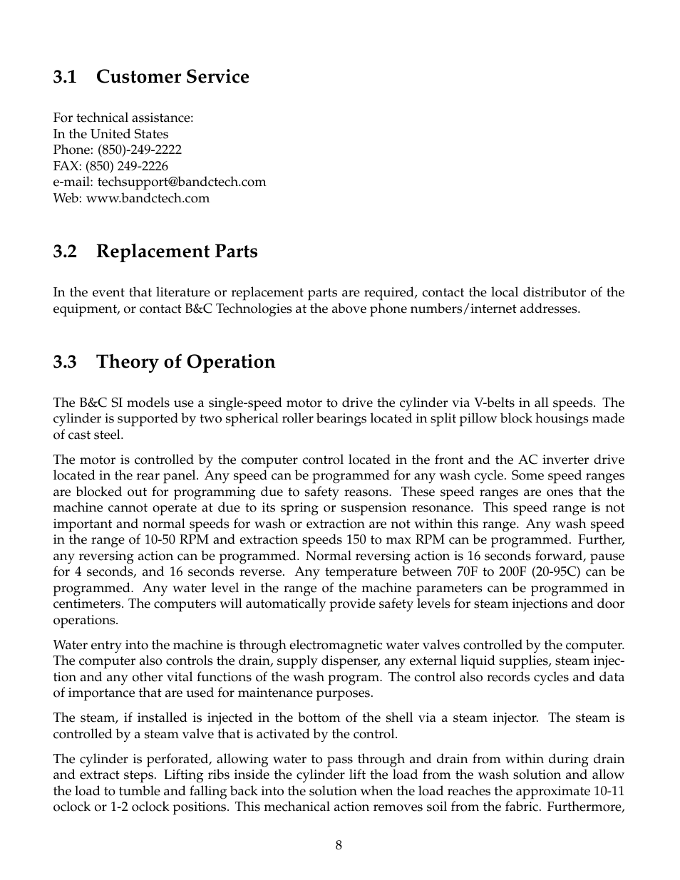 Customer service, Replacement parts, Theory of operation | 1 customer service, 2 replacement parts, 3 theory of operation | B&C Technologies SI Series Industrial User Manual | Page 12 / 55