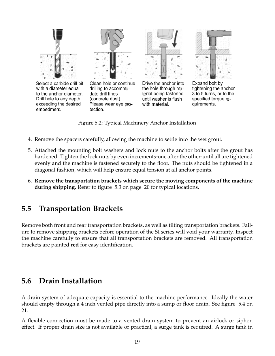 Transportation brackets, Drain installation, 5 transportation brackets | 6 drain installation | B&C Technologies SI Series Industrial User Manual | Page 23 / 55