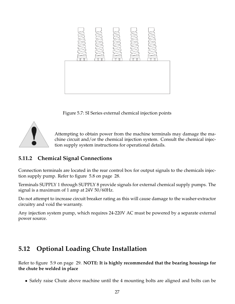 Chemical signal connections, Optional loading chute installation, 2 chemical signal connections | 12 optional loading chute installation | B&C Technologies SI Series Industrial User Manual | Page 31 / 55