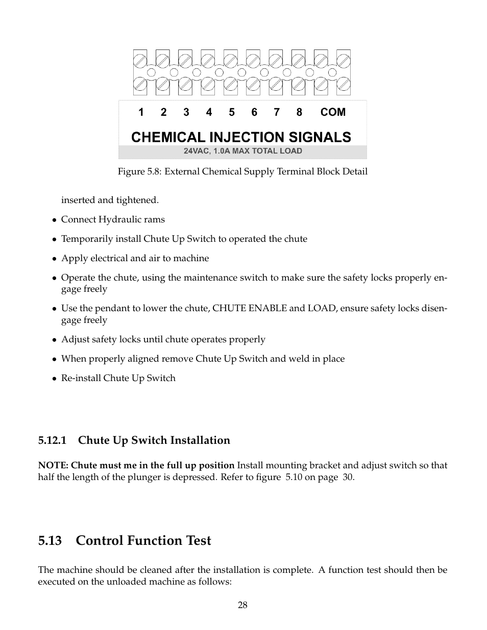 Chute up switch installation, Control function test, 1 chute up switch installation | 13 control function test | B&C Technologies SI Series Industrial User Manual | Page 32 / 55