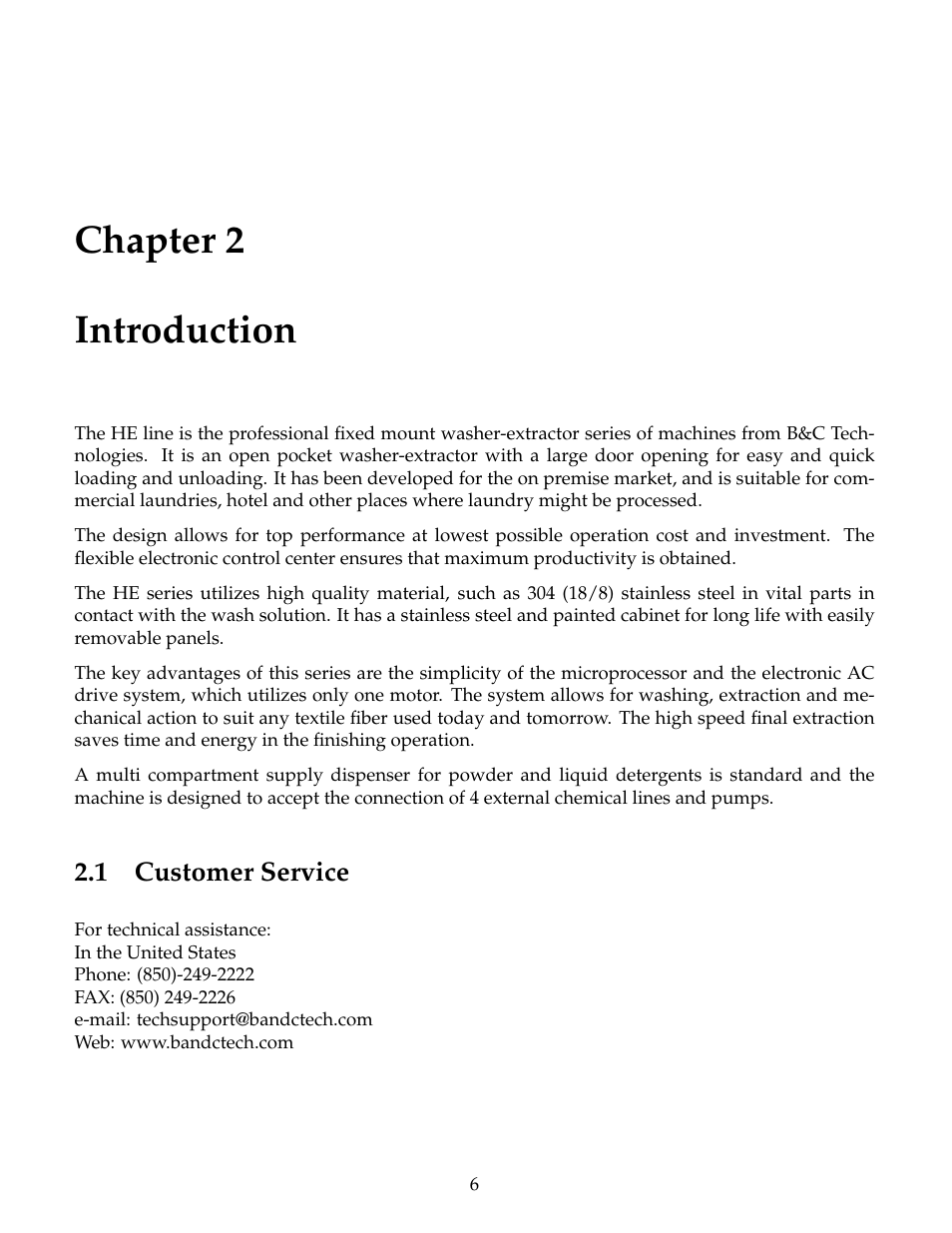 Introduction, Customer service, Chapter 2 introduction | B&C Technologies HE Series Commercial User Manual | Page 10 / 49