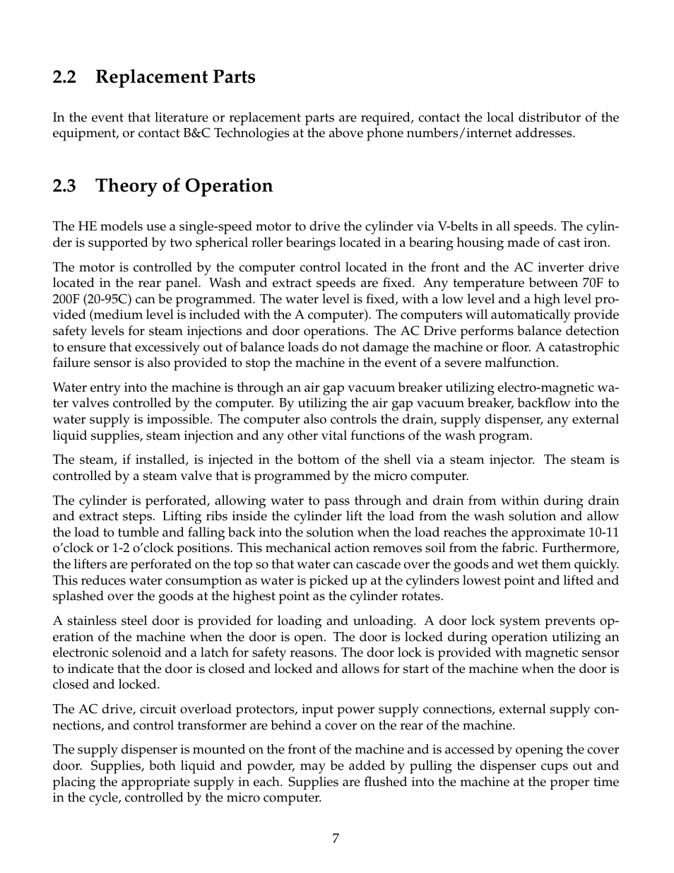 Replacement parts, Theory of operation, 2 replacement parts | 3 theory of operation | B&C Technologies HE Series Commercial User Manual | Page 11 / 49