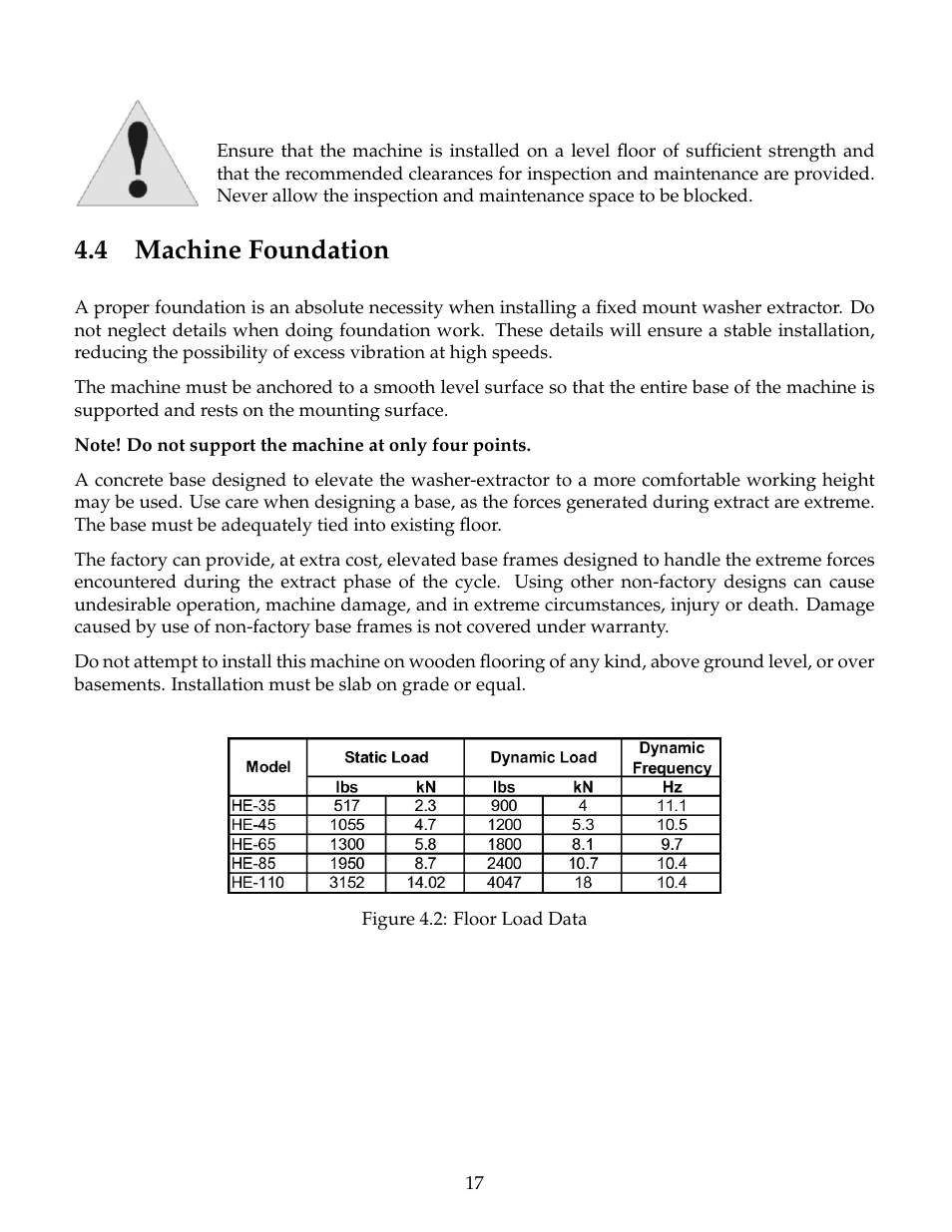 Machine foundation, 4 machine foundation | B&C Technologies HE Series Commercial User Manual | Page 21 / 49