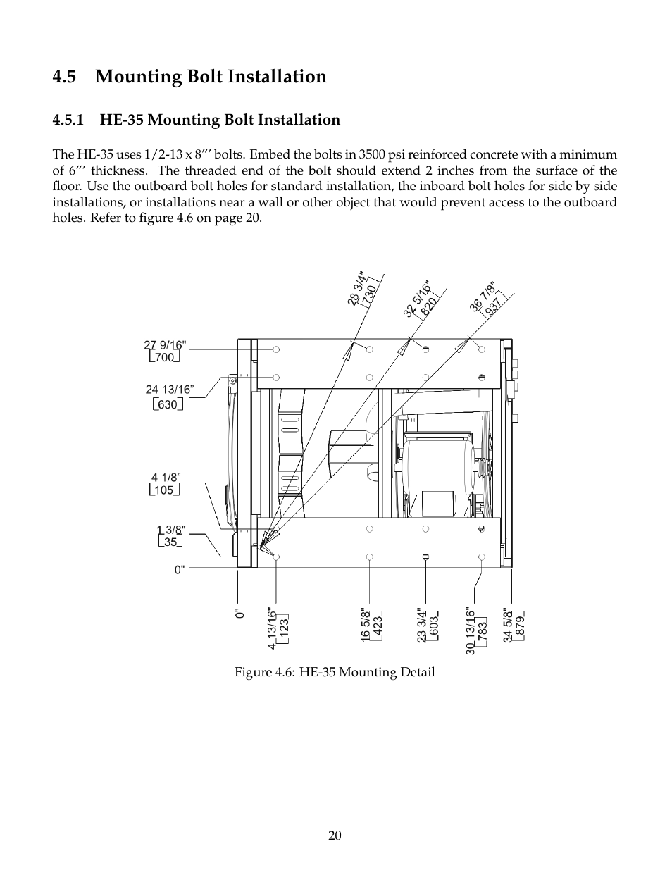 Mounting bolt installation, He-35 mounting bolt installation, 5 mounting bolt installation | B&C Technologies HE Series Commercial User Manual | Page 24 / 49