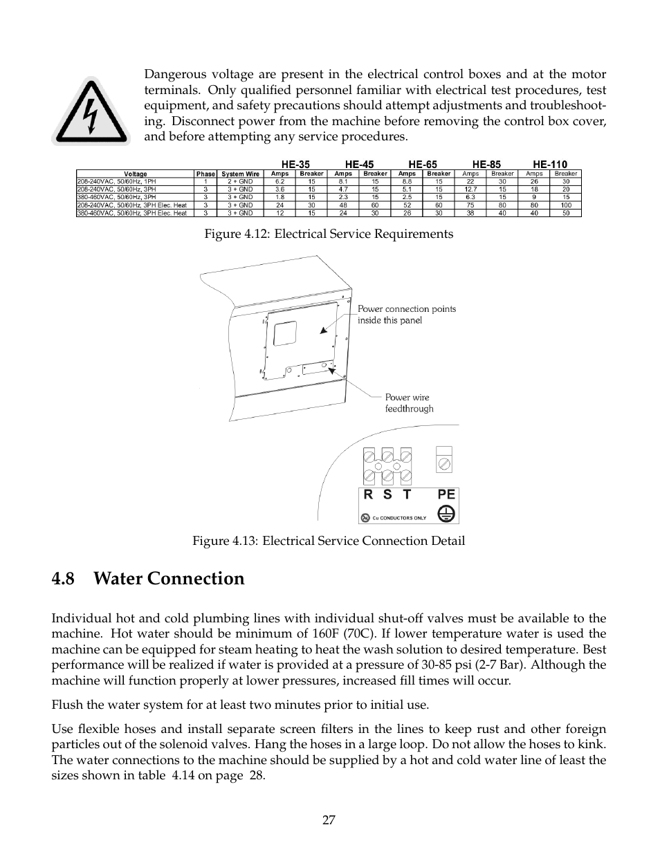 Water connection, 8 water connection | B&C Technologies HE Series Commercial User Manual | Page 31 / 49