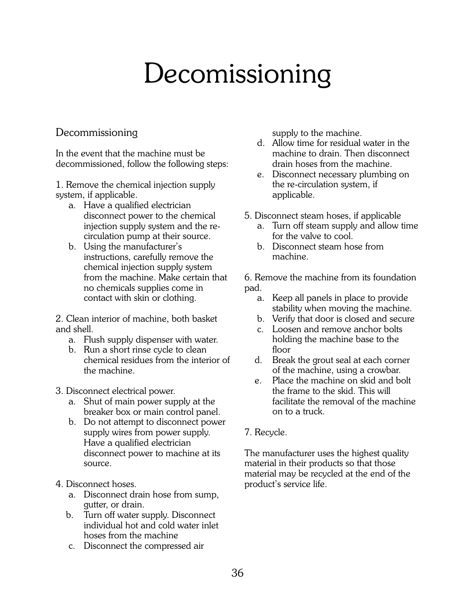 Decomissioning | B&C Technologies HP Series Commercial User Manual | Page 37 / 38