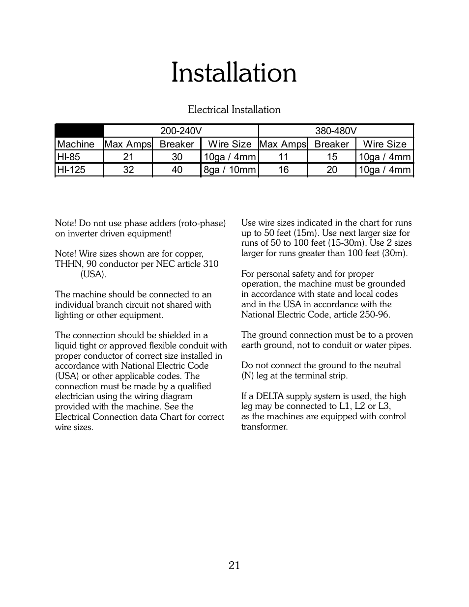 Installation | B&C Technologies HI Series Commercial User Manual | Page 21 / 39