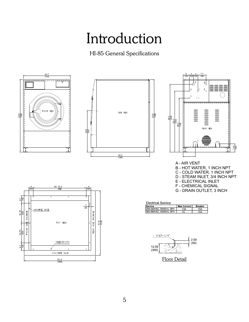 Introduction, Hi-85 general specifications, Floor detail | B&C Technologies HI Series Commercial User Manual | Page 5 / 39