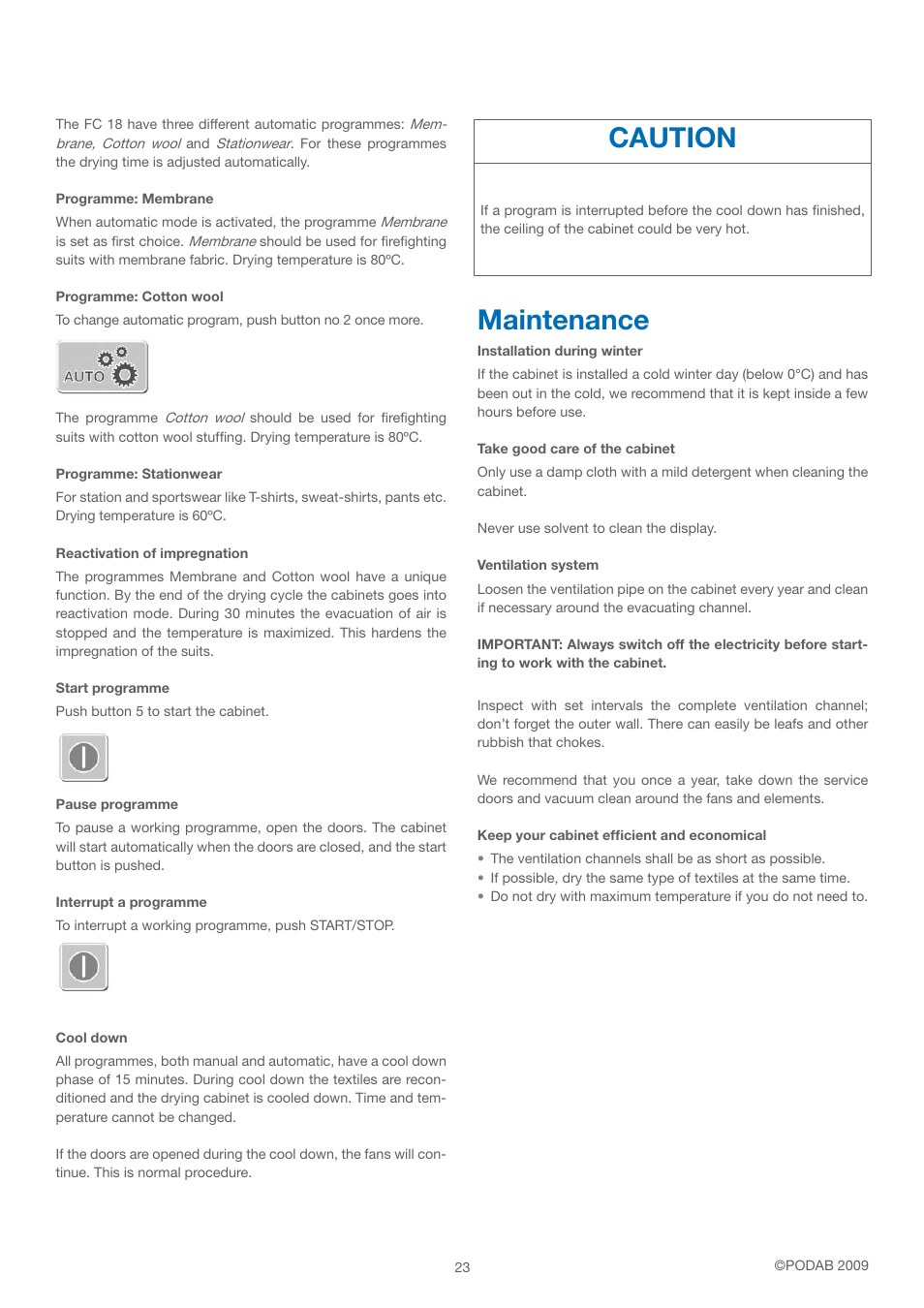 Caution, Maintenance | B&C Technologies FC-18 Fire Cabinet User Manual | Page 23 / 24