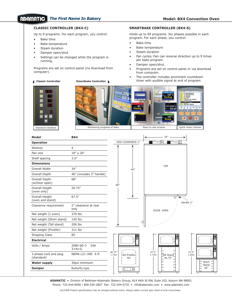 The first name in bakery | Belshaw Brothers BX4-C User Manual | Page 2 / 2