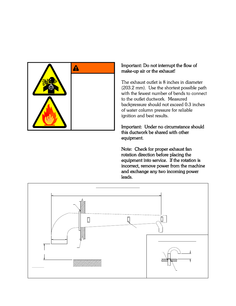 Installation, Warning, Exhaust requirements | B&C Technologies IP Series Commercial Ironer User Manual | Page 17 / 25