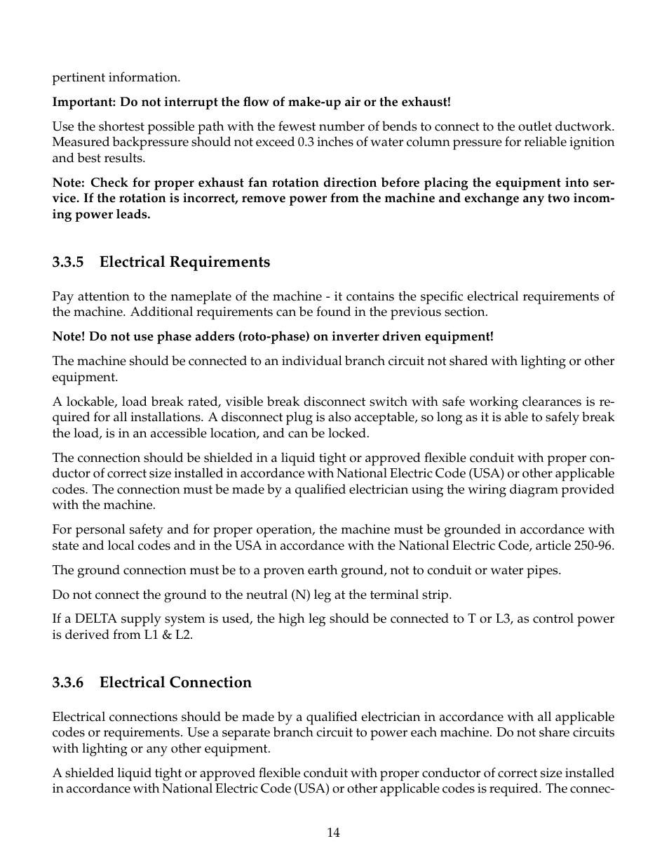 Electrical requirements, Electrical connection | B&C Technologies IS Series Commercial Ironer User Manual | Page 17 / 39