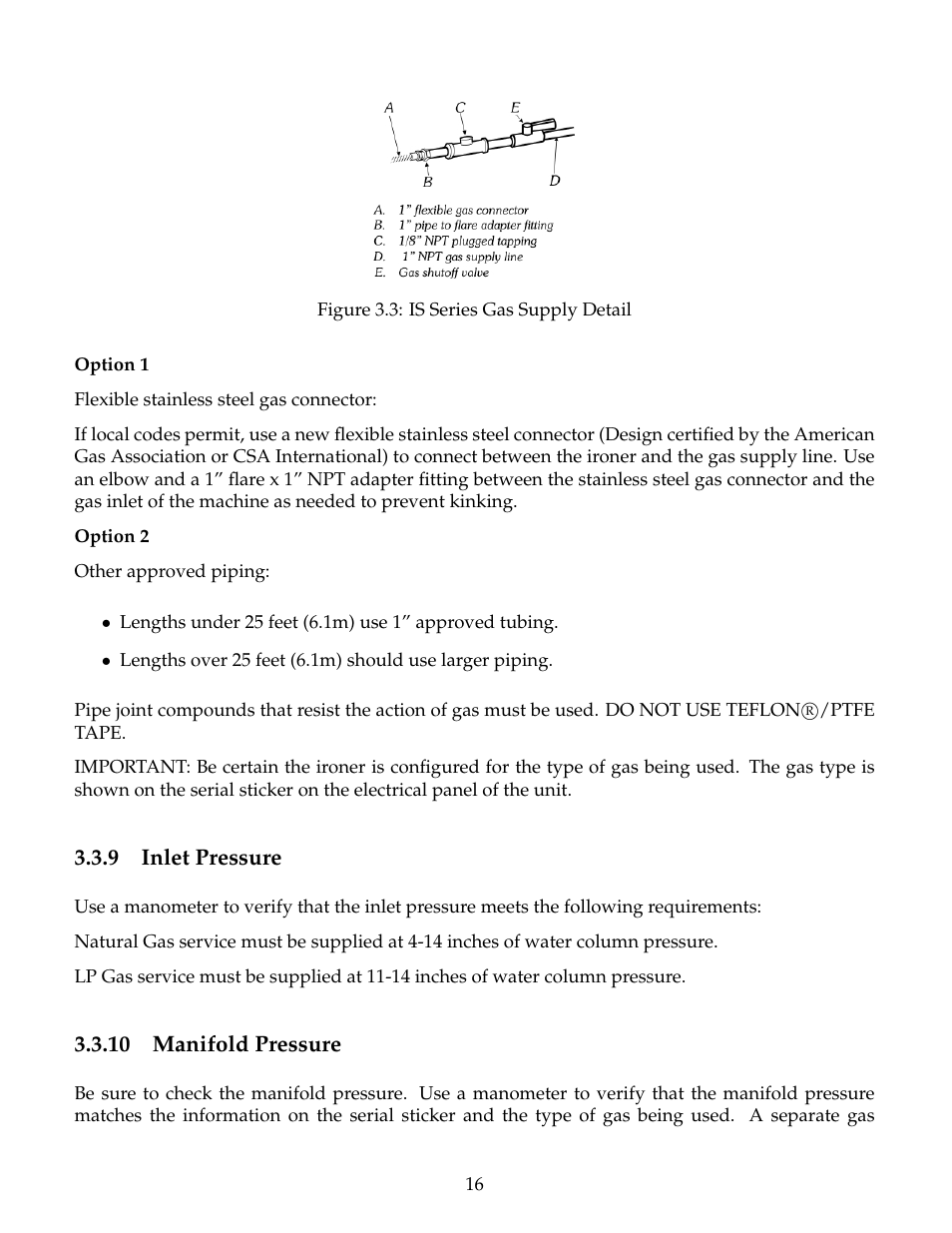 Inlet pressure, Manifold pressure, 10 manifold pressure | 9 inlet pressure | B&C Technologies IS Series Commercial Ironer User Manual | Page 19 / 39