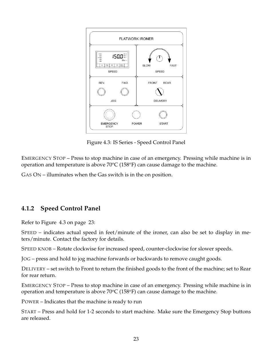 Speed control panel, 2 speed control panel | B&C Technologies IS Series Commercial Ironer User Manual | Page 26 / 39