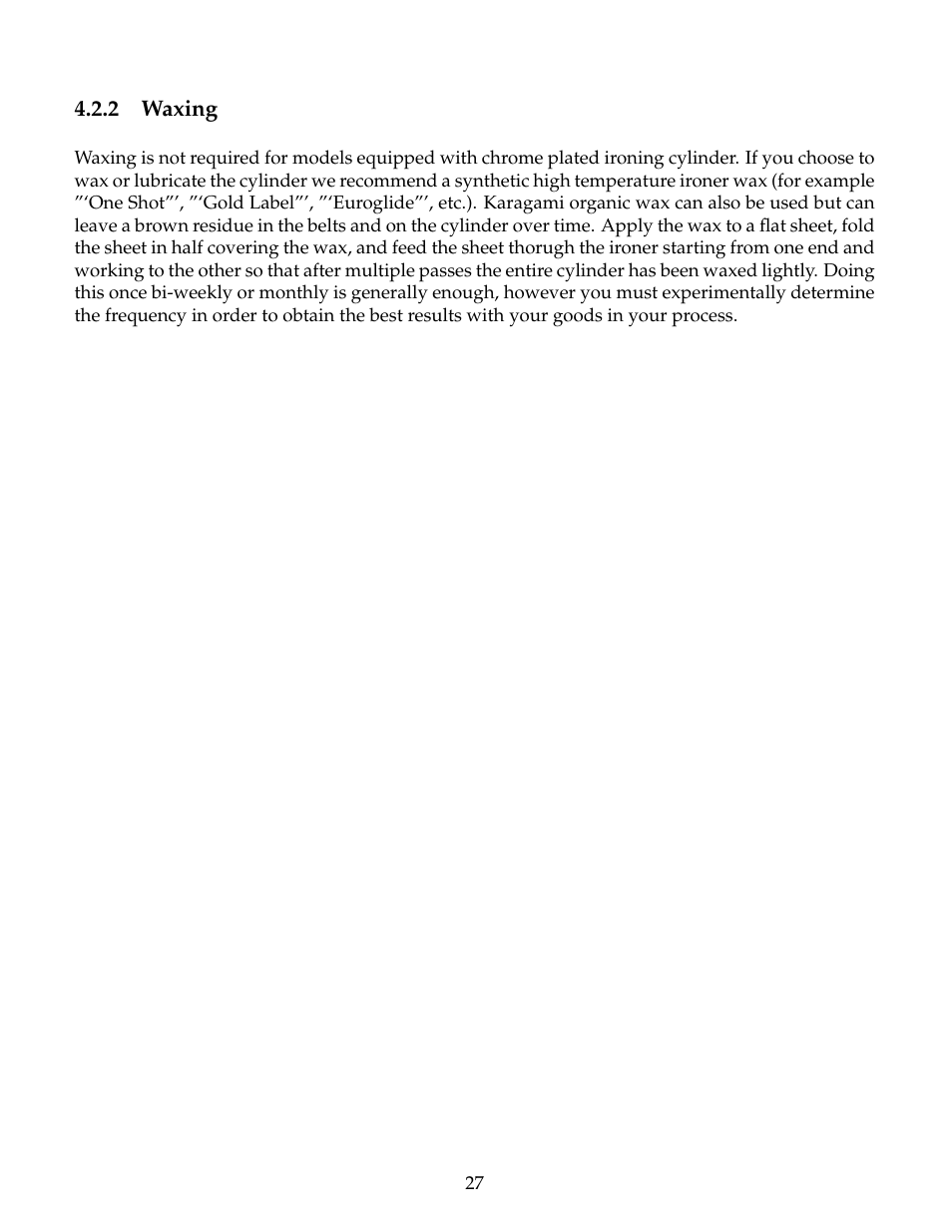 Waxing | B&C Technologies IS Series Commercial Ironer User Manual | Page 30 / 39
