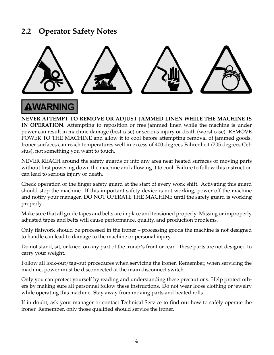 Operator safety notes | B&C Technologies IS Series Commercial Ironer User Manual | Page 7 / 39