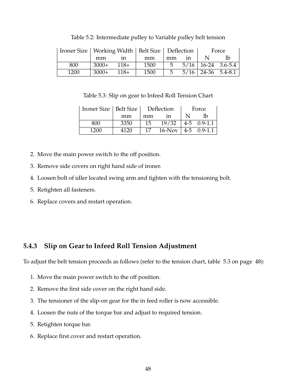 Infeed tension adjustment, 3 slip on gear to infeed roll tension adjustment | B&C Technologies IM Series Industrial Ironer User Manual | Page 58 / 157