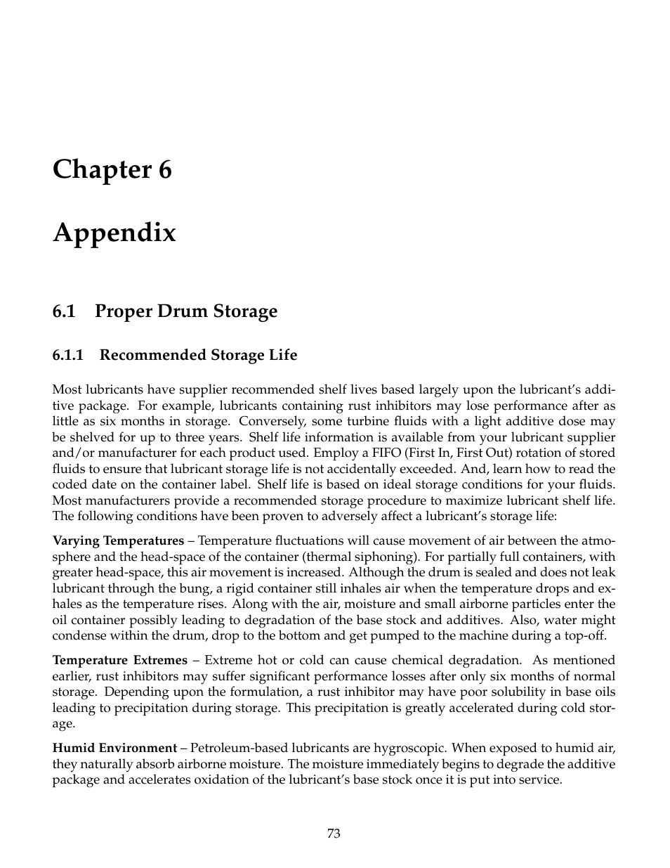 Appendix, Proper drum storage, Recommended storage life | Chapter 6 appendix, 1 proper drum storage | B&C Technologies IM Series Industrial Ironer User Manual | Page 83 / 157