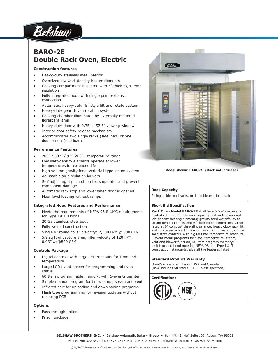Belshaw Brothers BARO-2E User Manual | 2 pages