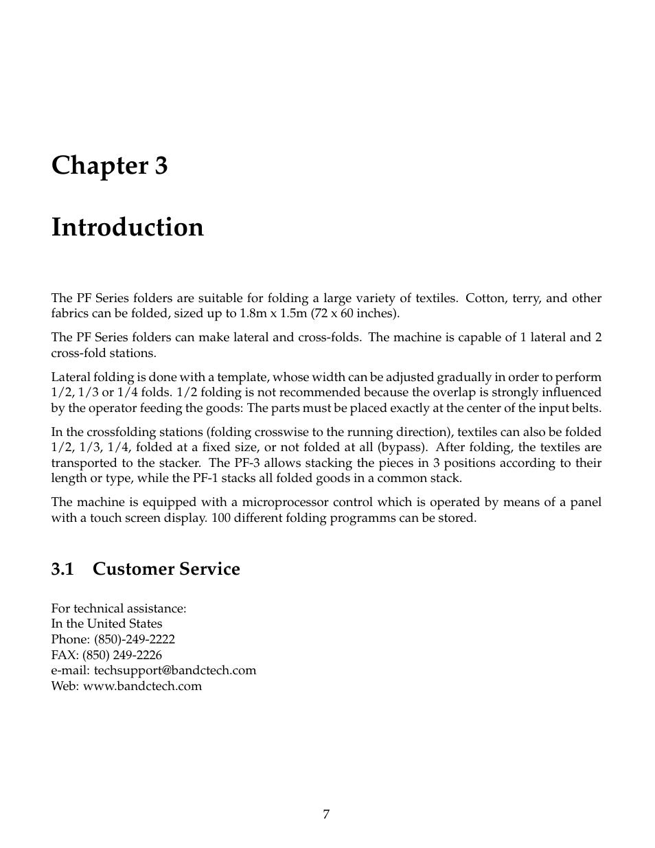 Introduction, Customer service, Chapter 3 introduction | B&C Technologies PF Series User Manual | Page 11 / 46