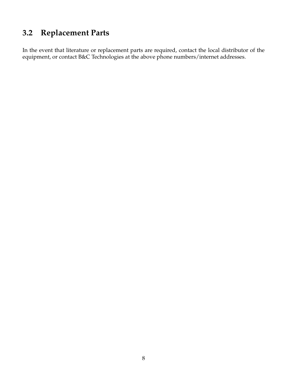 Replacement parts, 2 replacement parts | B&C Technologies PF Series User Manual | Page 12 / 46