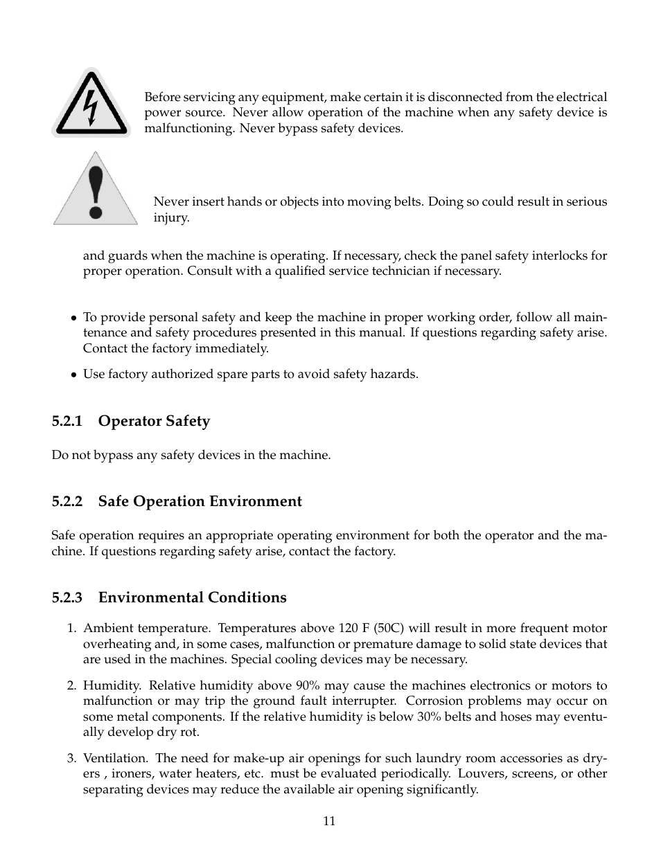 Operator safety, Safe operation environment, Environmental conditions | B&C Technologies PF Series User Manual | Page 15 / 46