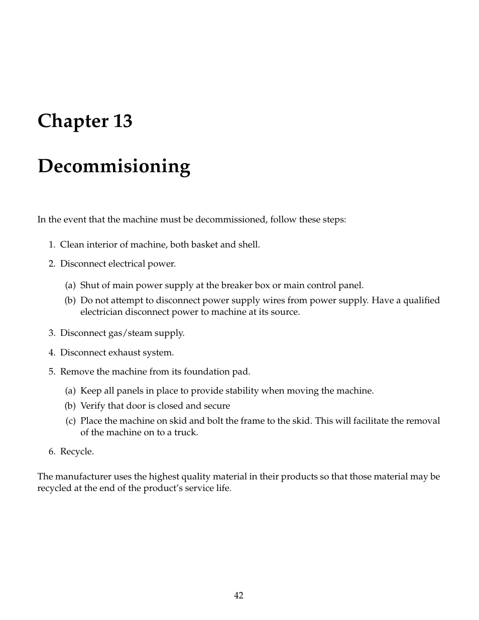 Decommisioning, 13 decommisioning, Chapter 13 decommisioning | B&C Technologies PF Series User Manual | Page 46 / 46