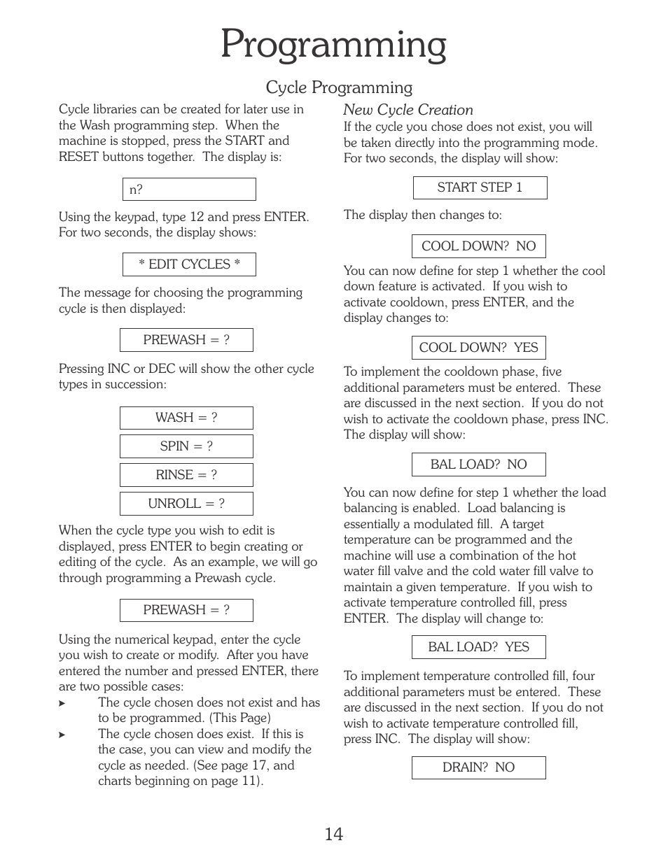 Programming, Cycle programming | B&C Technologies EL-6 Programming (SA, SB, SI, SP, HI, HP Series) User Manual | Page 15 / 36