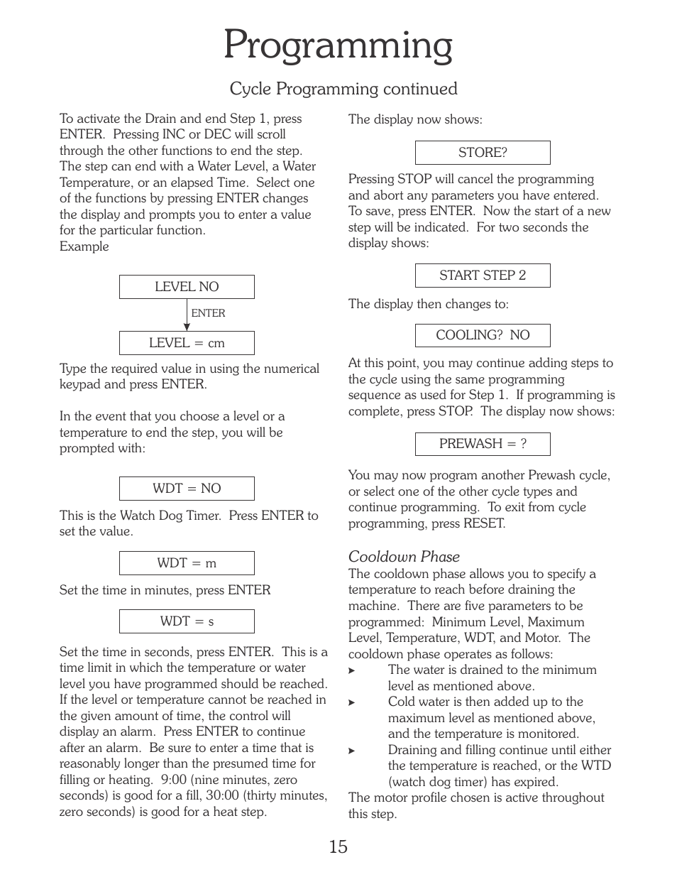 Programming, Cycle programming continued | B&C Technologies EL-6 Programming (SA, SB, SI, SP, HI, HP Series) User Manual | Page 16 / 36