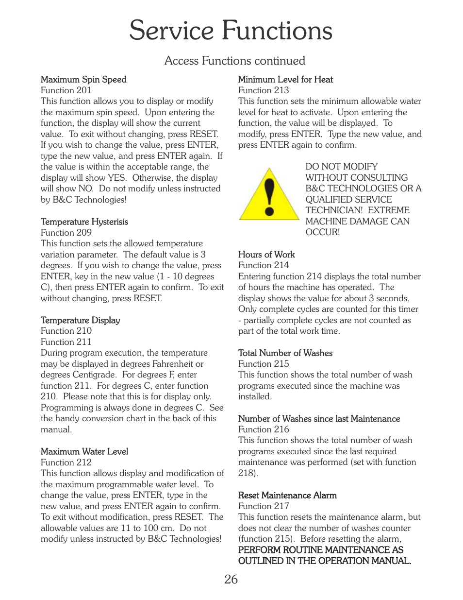 Service functions | B&C Technologies EL-6 Programming (SA, SB, SI, SP, HI, HP Series) User Manual | Page 27 / 36