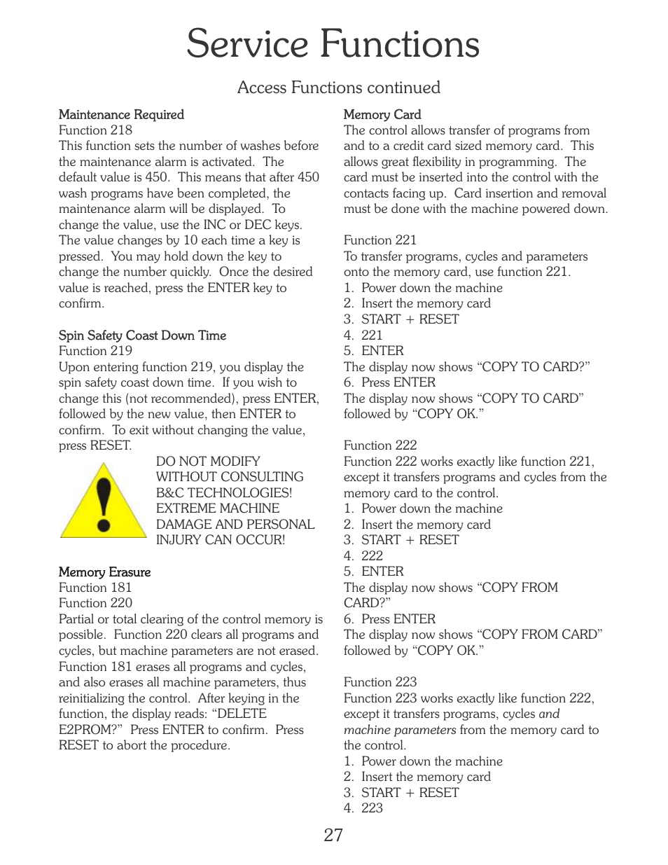 Service functions | B&C Technologies EL-6 Programming (SA, SB, SI, SP, HI, HP Series) User Manual | Page 28 / 36