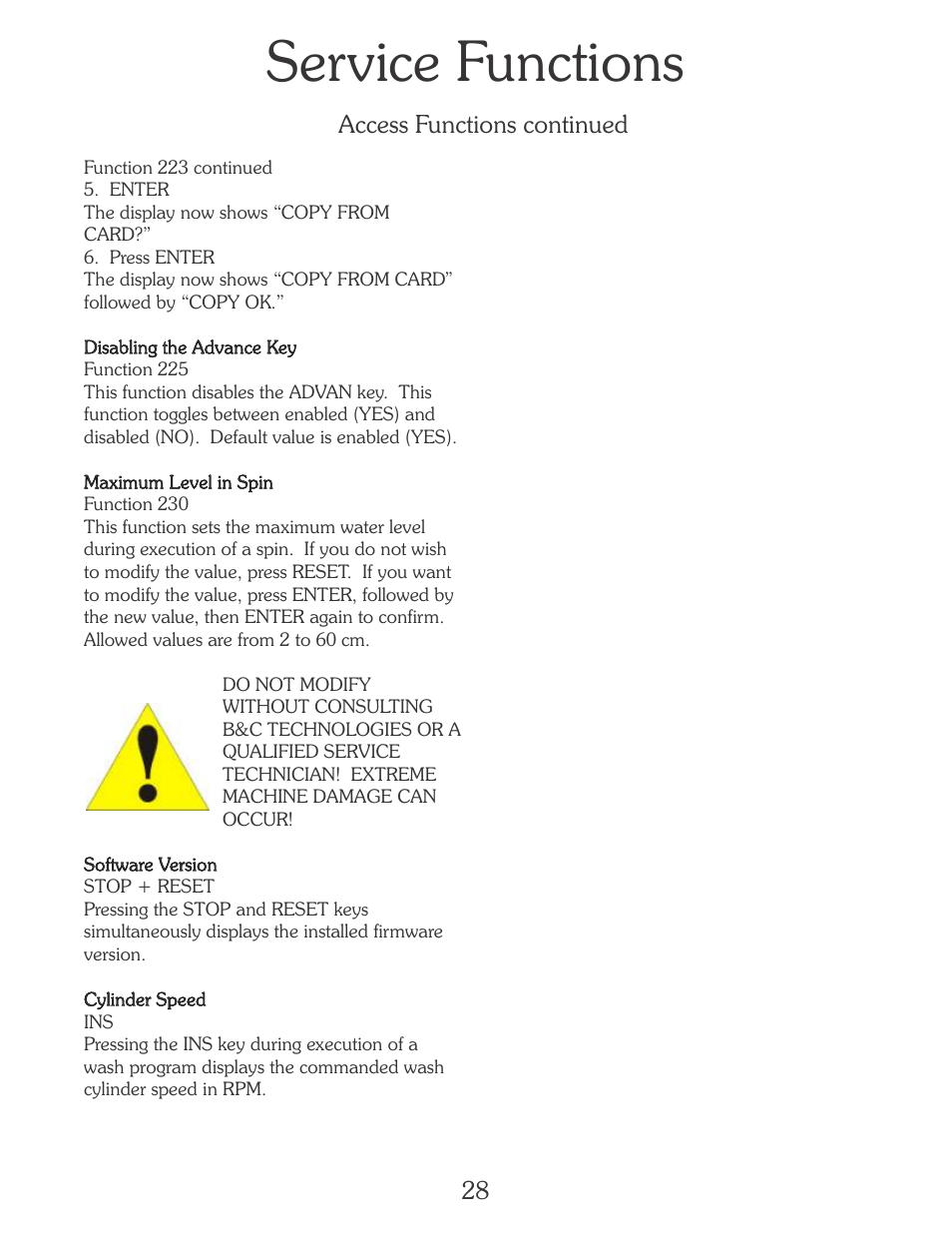 Service functions | B&C Technologies EL-6 Programming (SA, SB, SI, SP, HI, HP Series) User Manual | Page 29 / 36