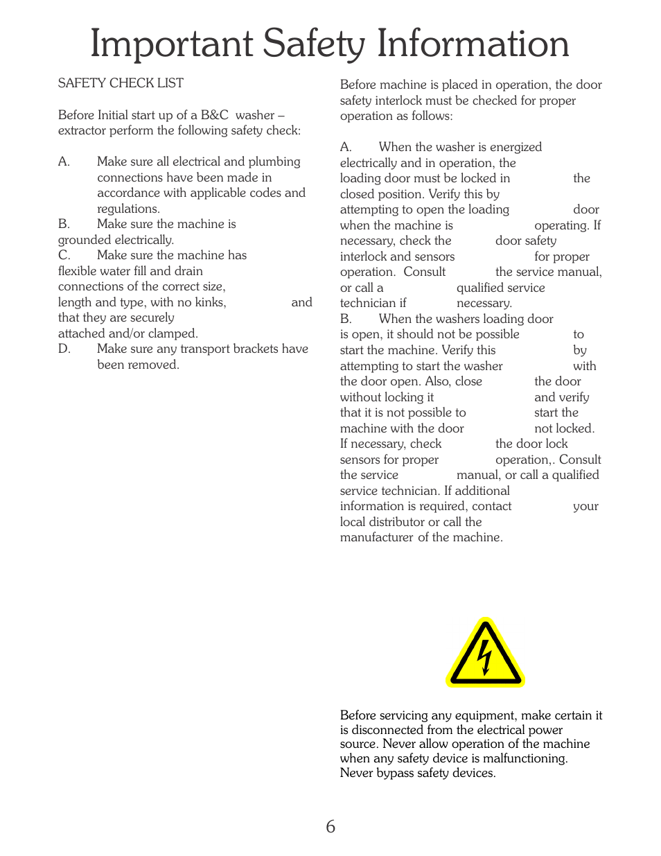 Important safety information | B&C Technologies EL-6 Programming (SA, SB, SI, SP, HI, HP Series) User Manual | Page 7 / 36