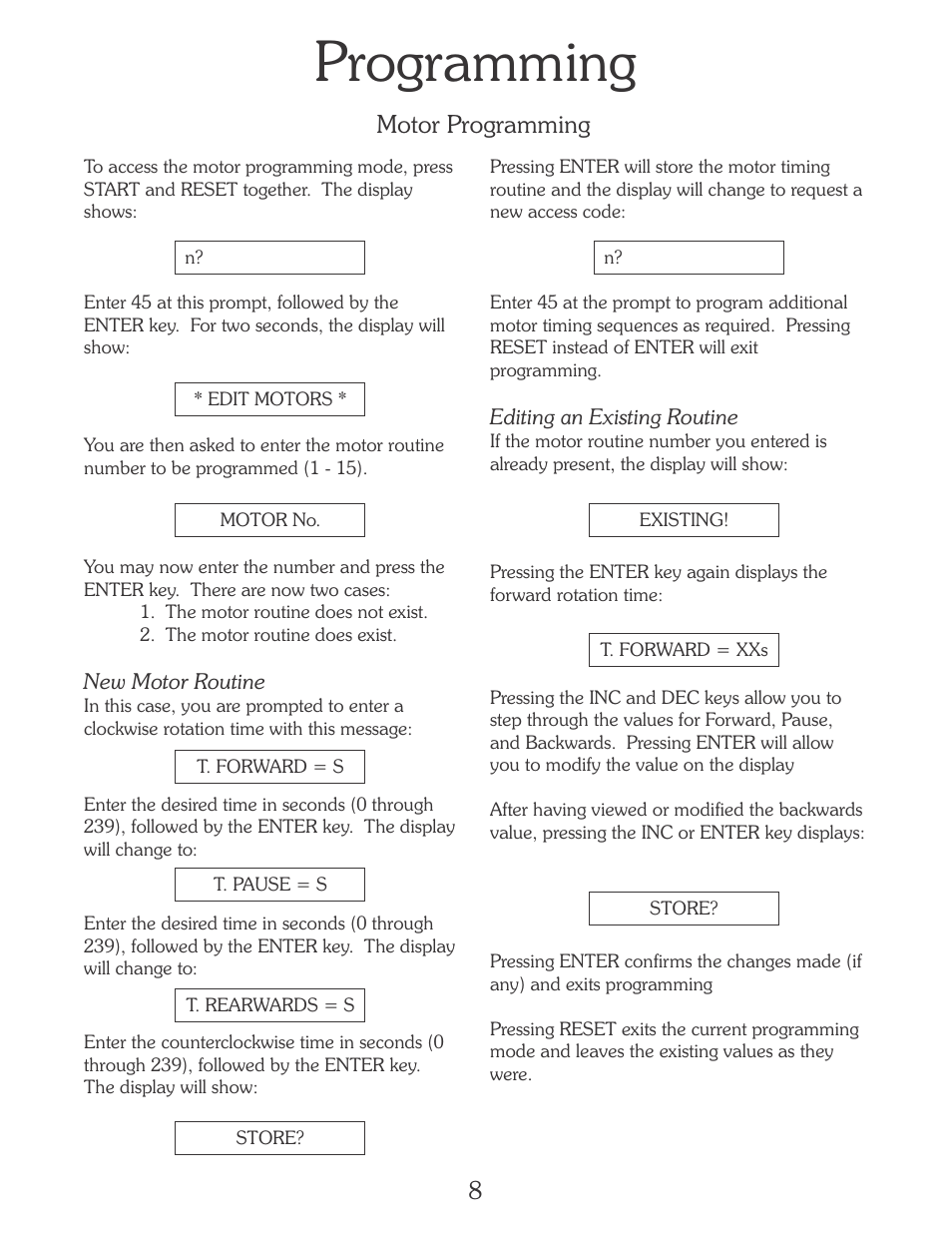 Programming, 8motor programming | B&C Technologies EL-6 Programming (SA, SB, SI, SP, HI, HP Series) User Manual | Page 9 / 36