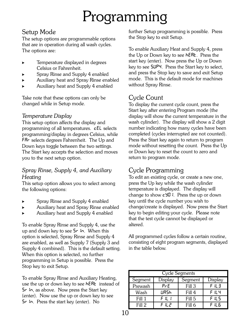 Programming, Setup mode, Cycle count | Cycle programming | B&C Technologies B-Computer Programming (HE Series) User Manual | Page 11 / 22