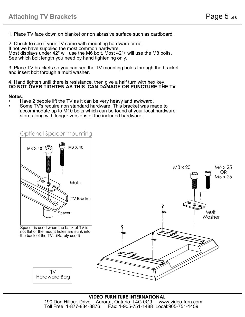 Drawing view179, Drawing view180, Drawing view181 | Page 5, Attaching tv brackets | AVF T526EX User Manual | Page 5 / 6