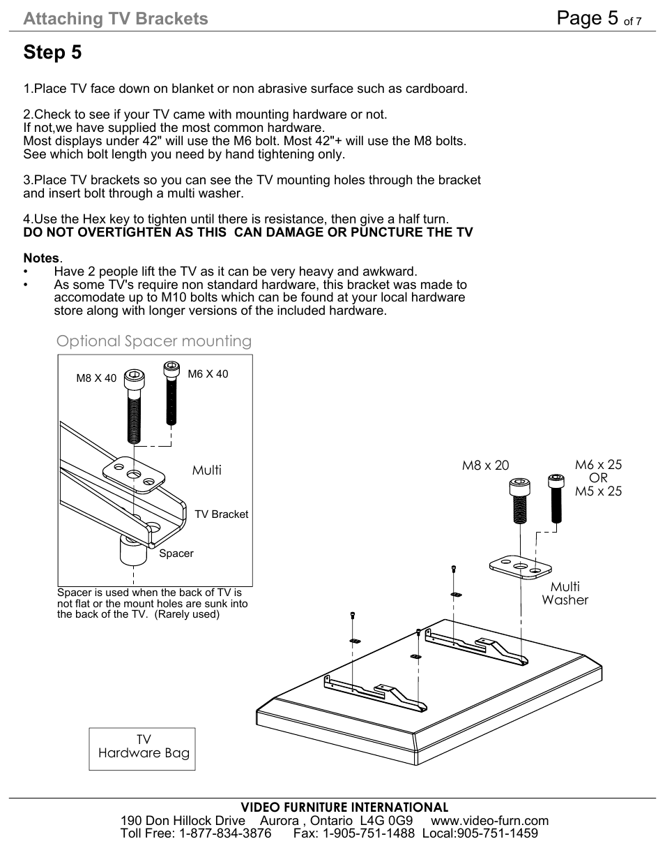 Sheet4, Drawing view503, Drawing view504 | Drawing view506, Page 5, Step 5, Attaching tv brackets | AVF Package I MC1000 Cart + MC-S Display Mount User Manual | Page 5 / 7