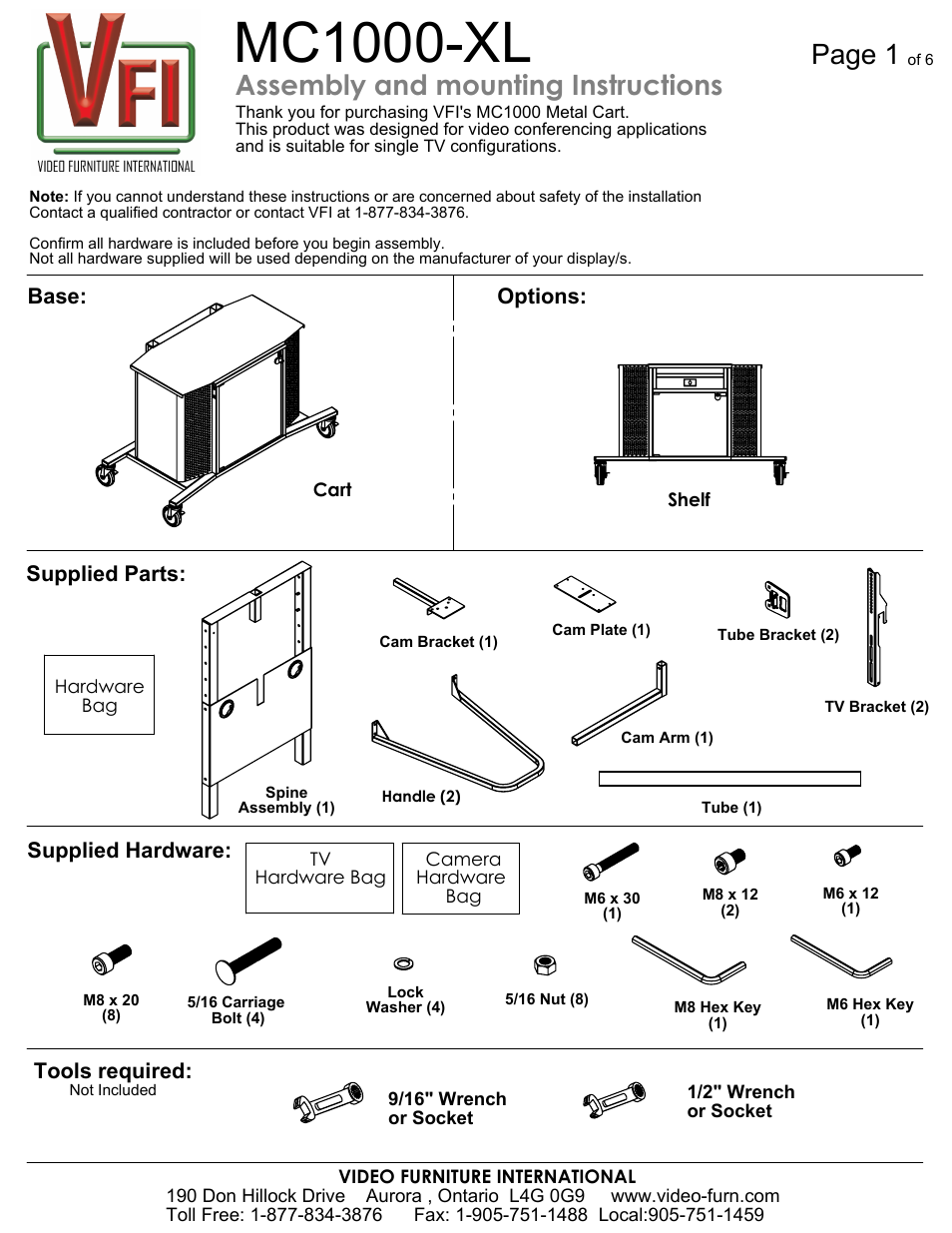AVF Package J MC1000 Cart + MC-XL Display Mount User Manual | 6 pages