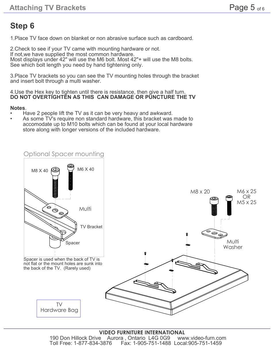 Sheet3(2)(2), Drawing view507, Drawing view508 | Drawing view509, Page 5, Step 6, Attaching tv brackets | AVF Package L MC1000 Cart + MC-XLD Dual XL Mount User Manual | Page 5 / 6