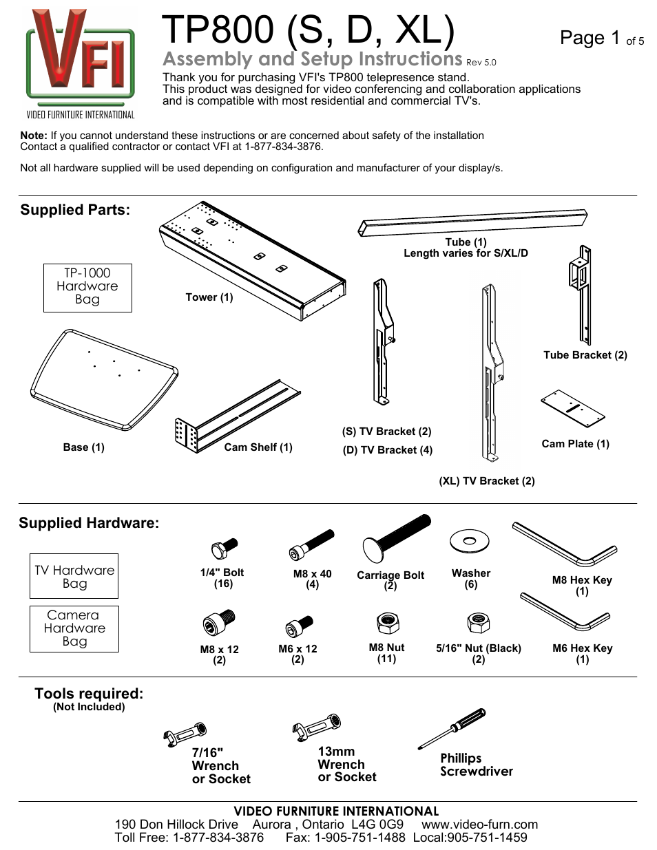 AVF TP800-XL User Manual | 5 pages