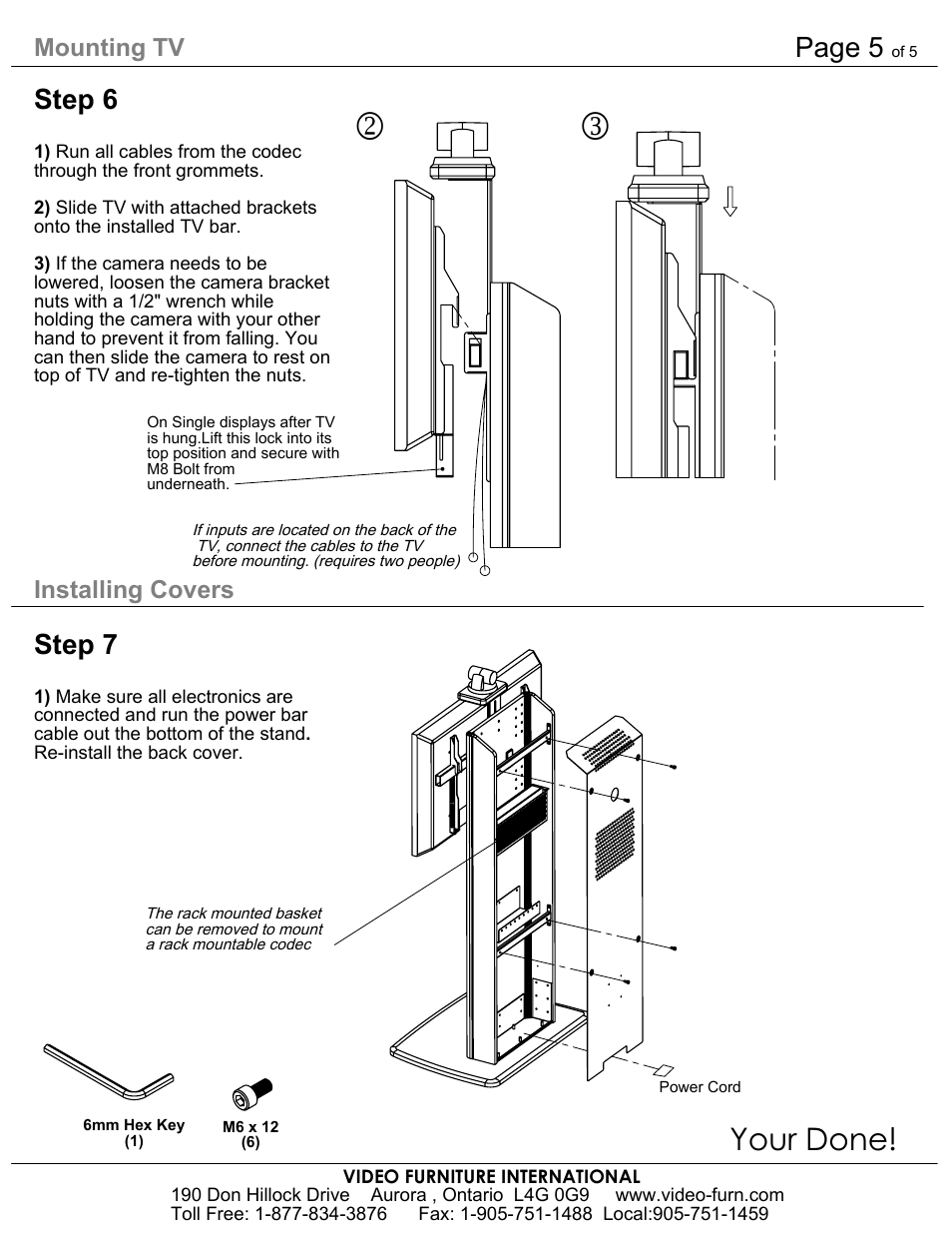 Drawing view372, Drawing view379, Drawing view406 | Drawing view407, Drawing view435, Your done, Page 5, Step 7, Step 6, Installing covers mounting tv | AVF TP800-XL User Manual | Page 5 / 5