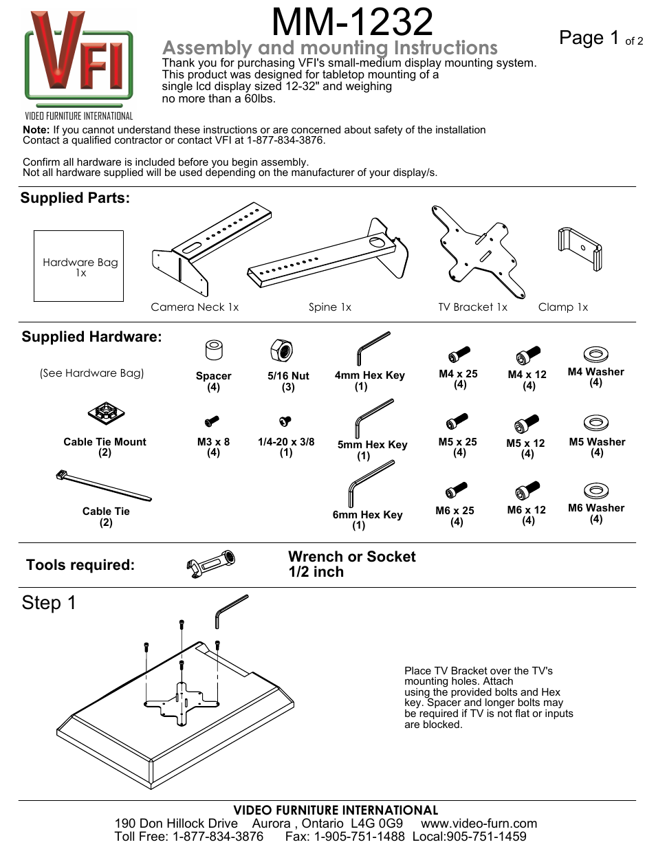 AVF MM1232 User Manual | 2 pages