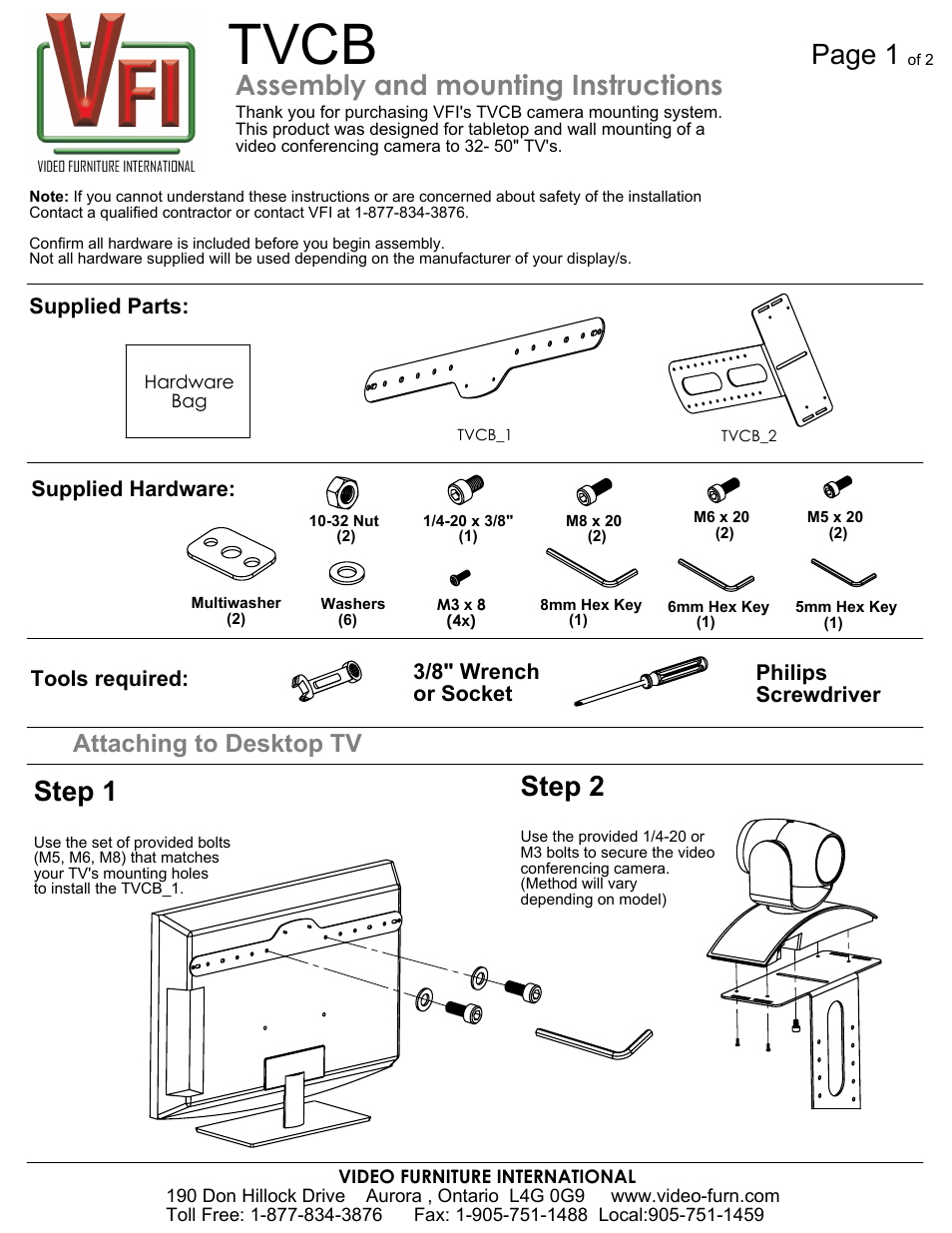 AVF TVCB User Manual | 2 pages