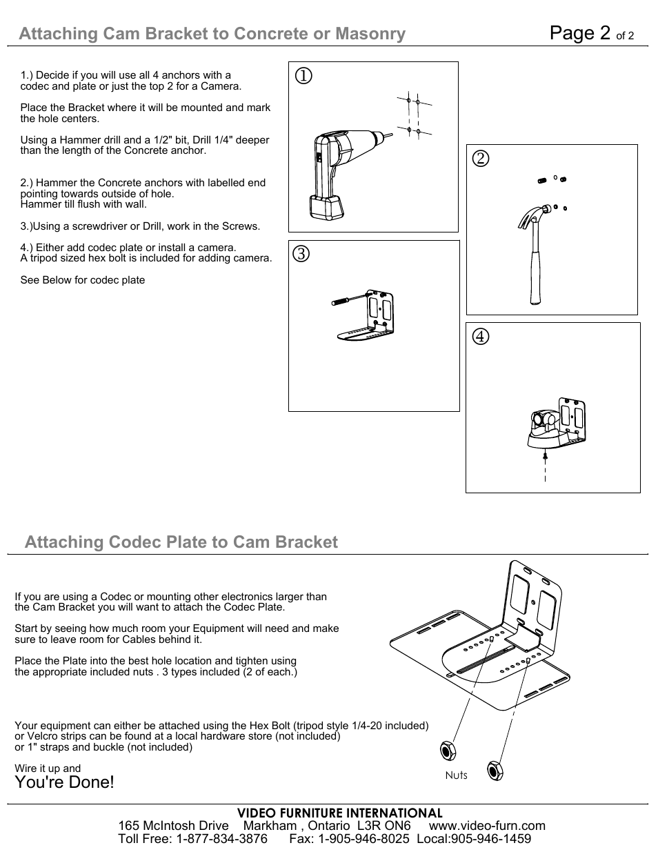Sheet2, Drawing view150, Drawing view151 | Drawing view152, Drawing view166, Drawing view167, Drawing view168, Drawing view169, Page 2, Attaching cam bracket to concrete or masonry | AVF CS User Manual | Page 2 / 2