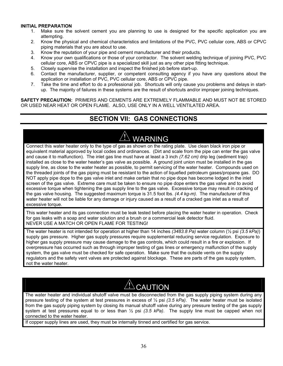 Warning, Caution | Bradford White EFR-1-60T1206SX User Manual | Page 36 / 76