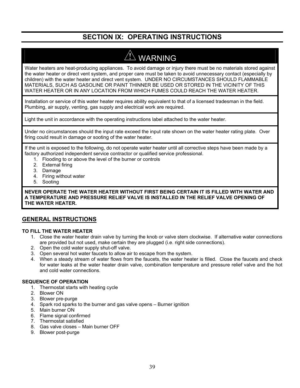 Warning | Bradford White EFR-1-60T1206SX User Manual | Page 39 / 76