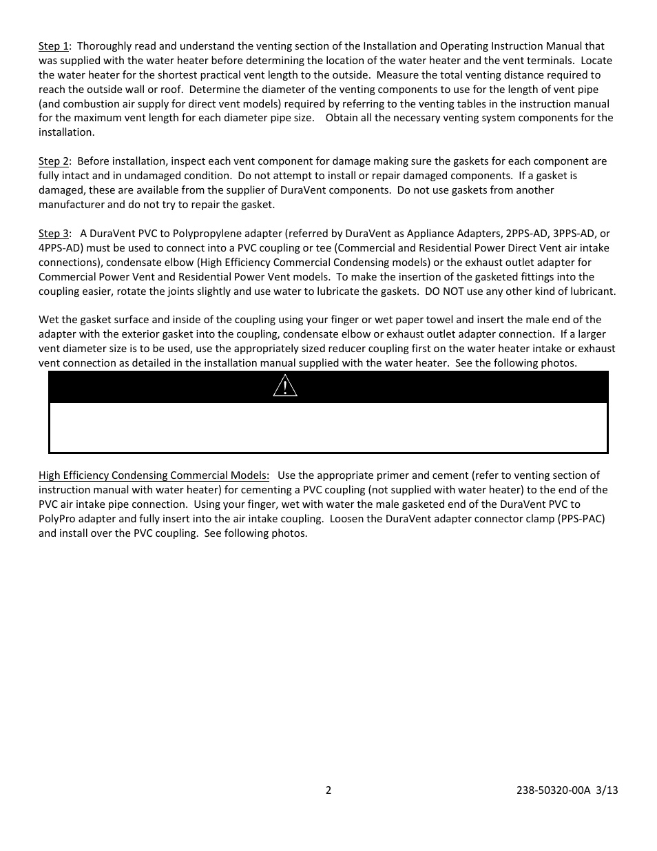 Warning | Bradford White EF-100T-399-3X User Manual | Page 2 / 13