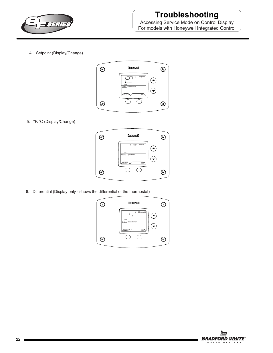 Setpoint (display/change), °f/°c (display/change) | Bradford White EF-100T-399-3X User Manual | Page 22 / 92