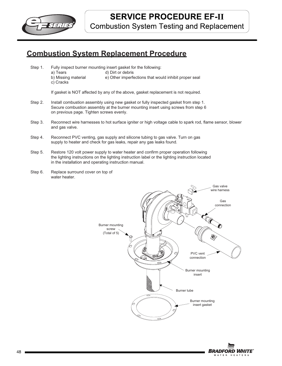 Combustion system replacement procedure | Bradford White EF-100T-399-3X User Manual | Page 48 / 92